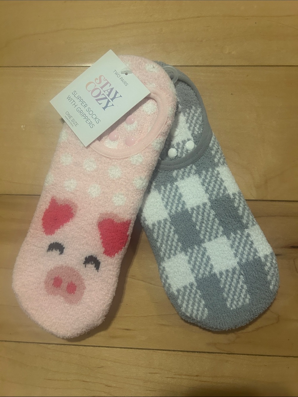 Stay Cozy Women's Pink & Gray Fuzzy Slipper Socks - 2 Pack